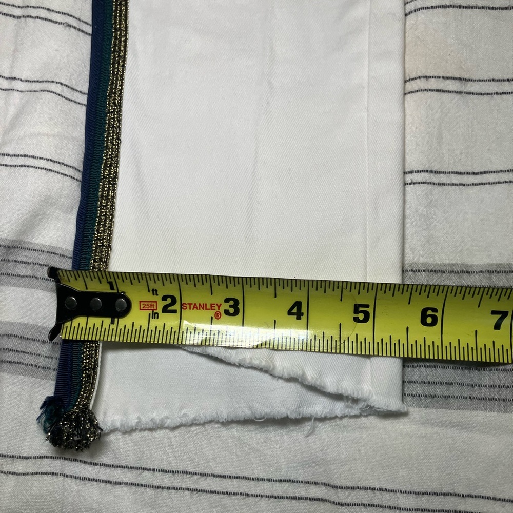 Pam &Gela white pants Navy Gold side stripe fringed bottom sz 27 - Picture 13 of 13